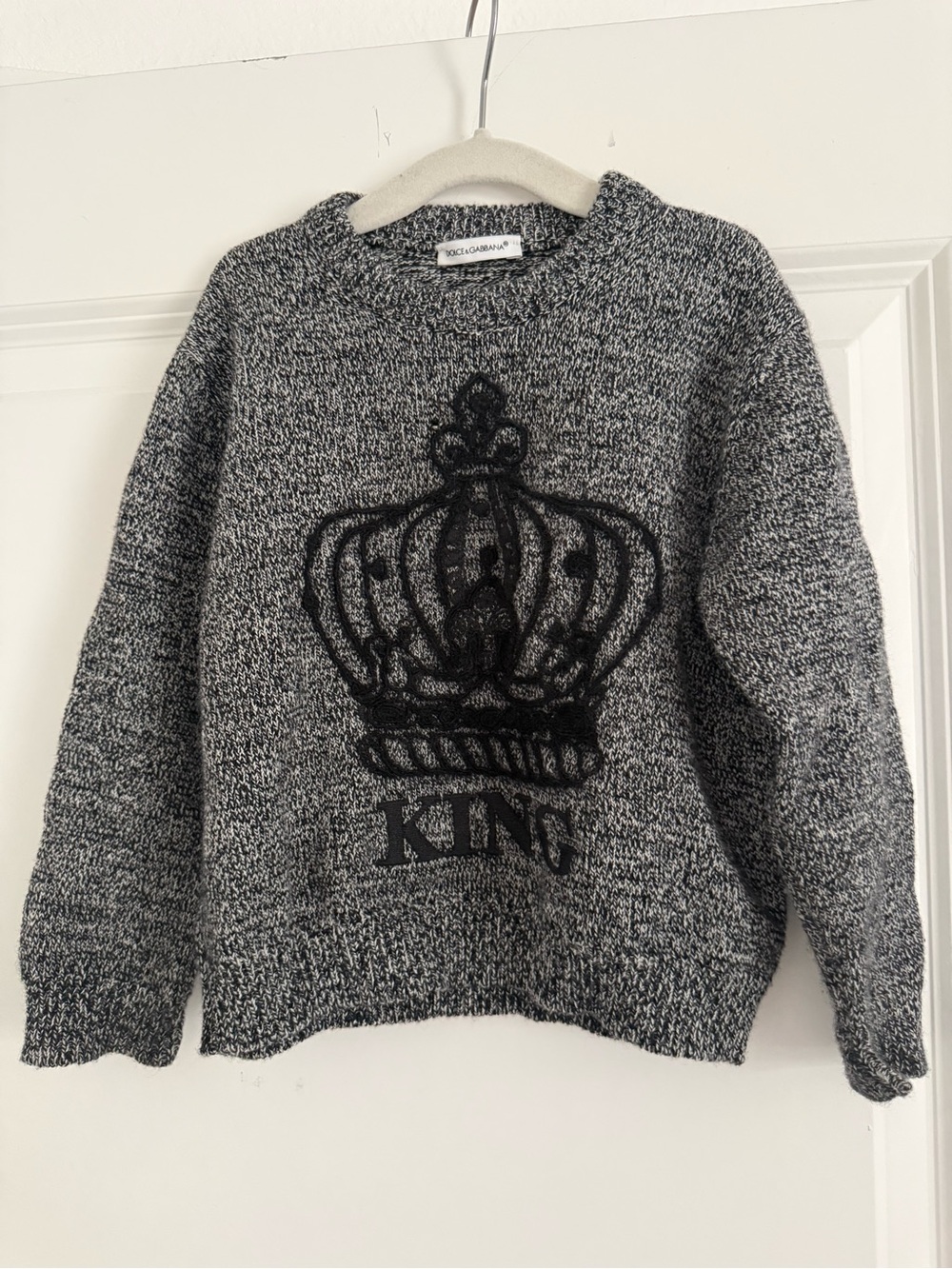 Dolce & Gabbana Gray Marled Crewneck Sweater with Black Crown
